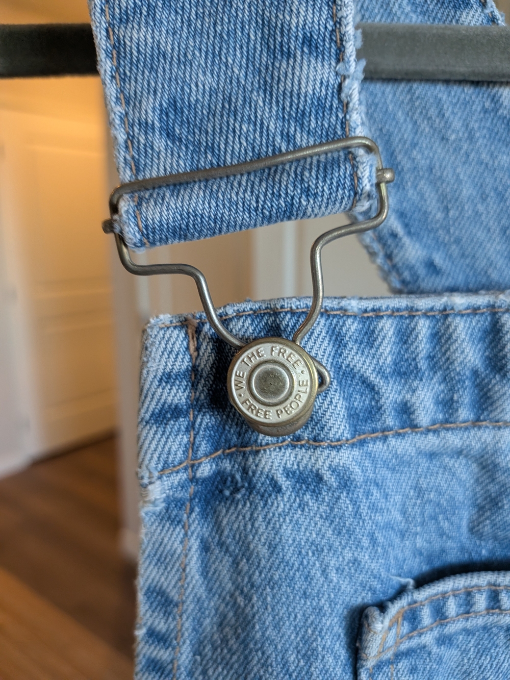 We The Free light blue denim Barrel Leg overalls - Picture 5 of 8